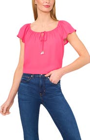 CeCe Scoop Neck Flutter Sleeve Top