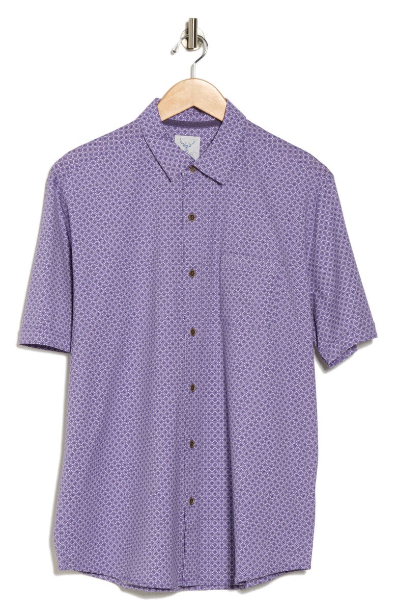 NICOBY Regular Fit Short Sleeve Knit Button-Up Shirt, Alternate, color, Purple
