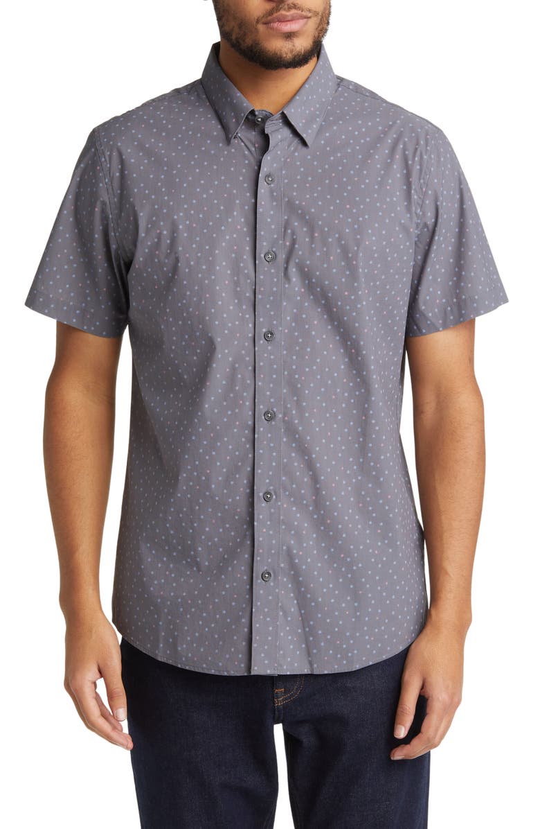 TravisMathew Derecho Short Sleeve Button-Up Shirt, Main, color, 