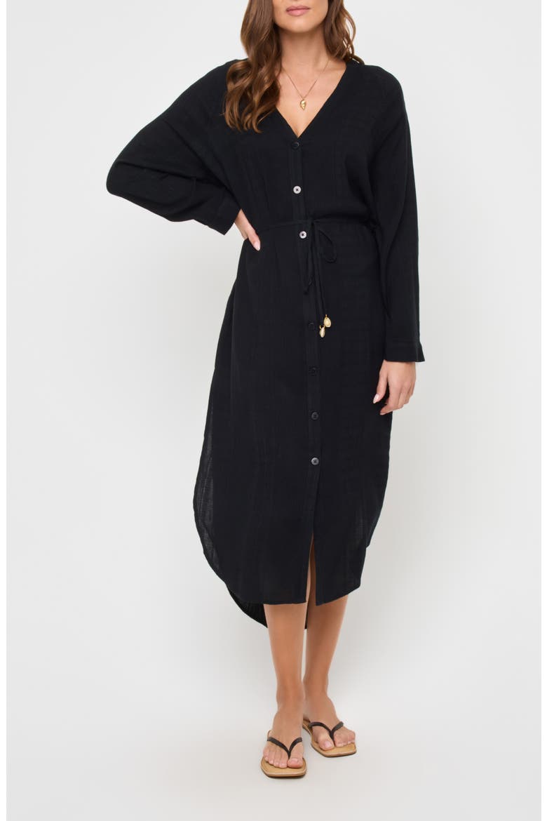 Yoli Long Sleeve Cover-Up Shirtdress, Main, color, BLACK