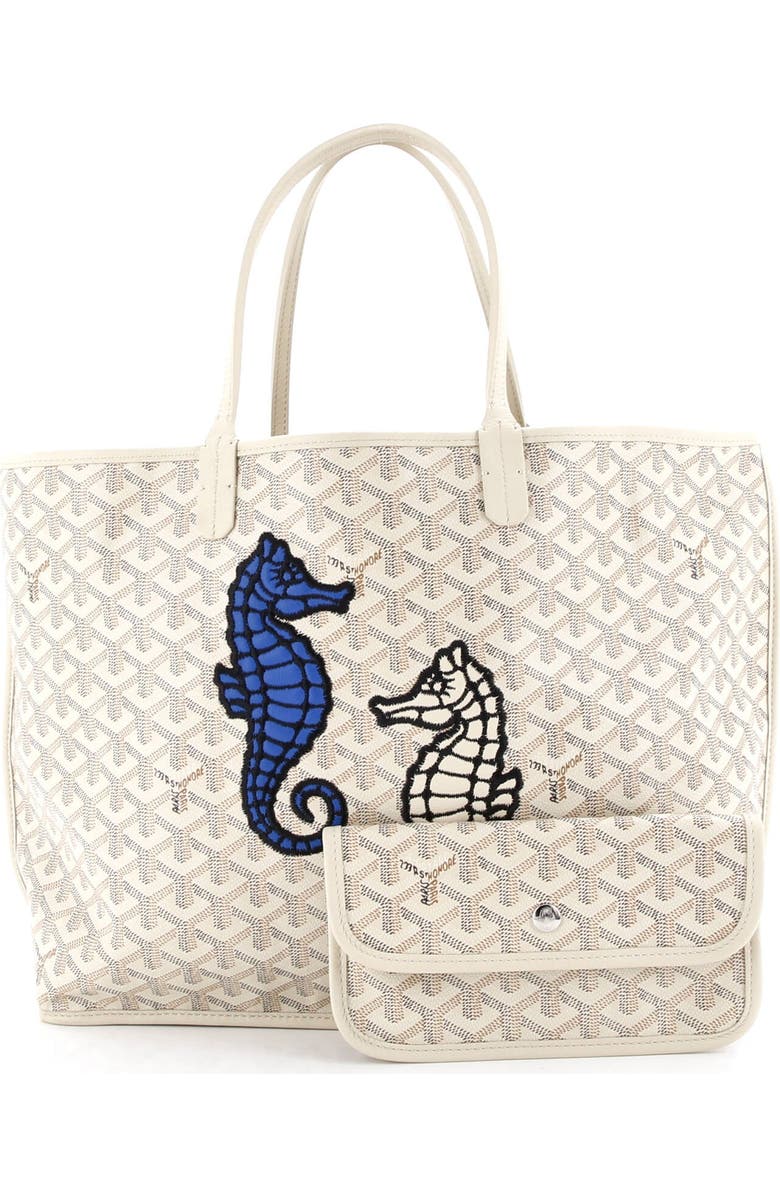 Pre-Owned Goyard Anjou Reversible Tote Embroidered Coated Canvas PM, Alternate, color, White