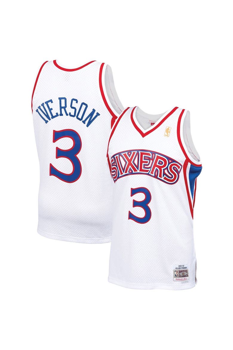 Men's Mitchell & Ness Allen Iverson White Philadelphia 76ers Big & Tall Hardwood Classics 1996/97 Swingman Jersey, Alternate, color, White