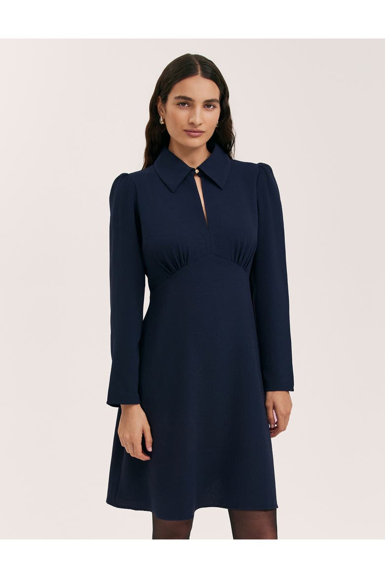 Sabine Long Sleeve Collared Short Dress, Alternate, color, Navy