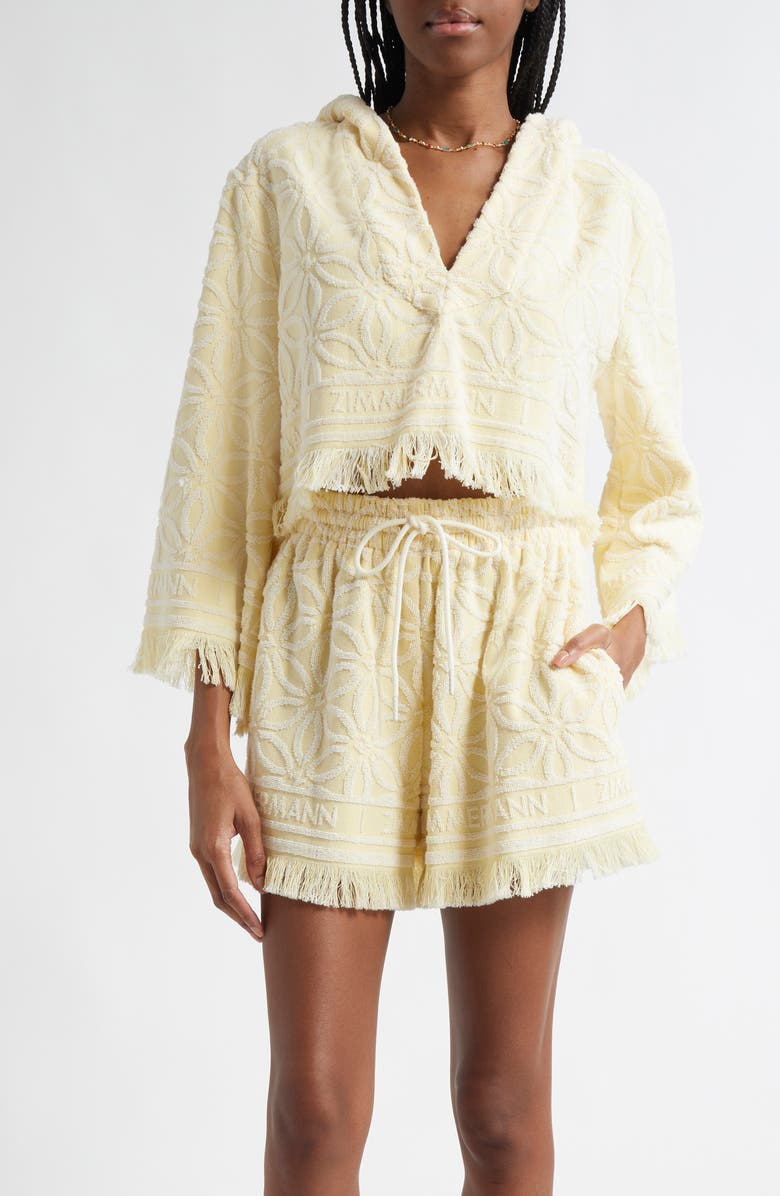 Zimmermann Coco Jacquard Terry Cloth Hooded Top, Main, color, Yellow/ Cream