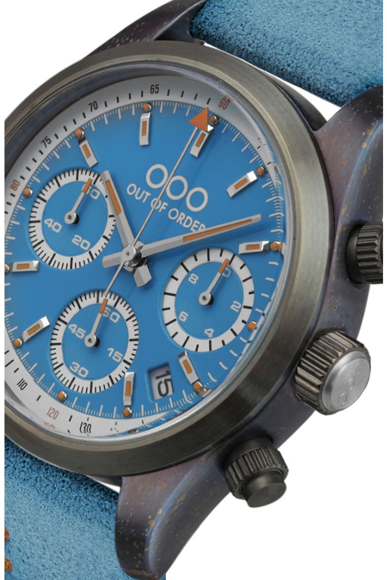Sporty Cronografo Chronograph Leather Band Watch, 40mm, Alternate, color, LIGHT BLUE