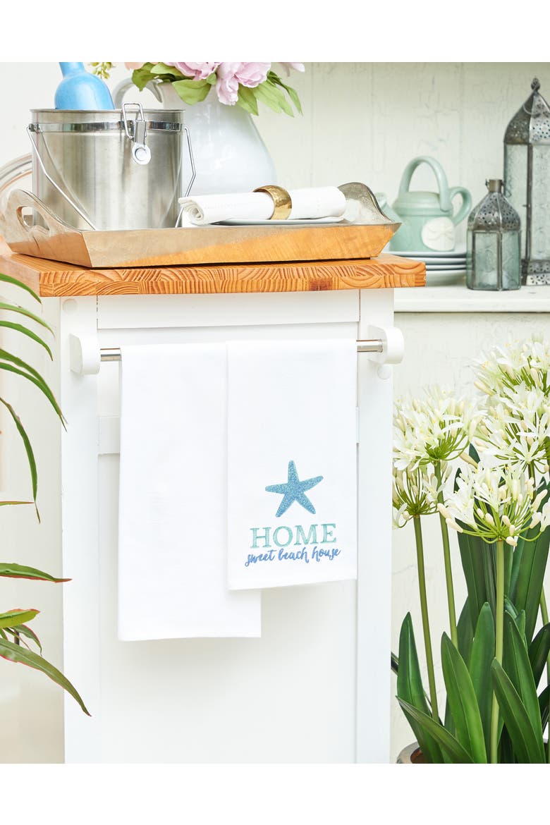 Home Sweet Beach House Embroidered Cotton Flour Sack Kitchen Towel, Alternate, color, Blue