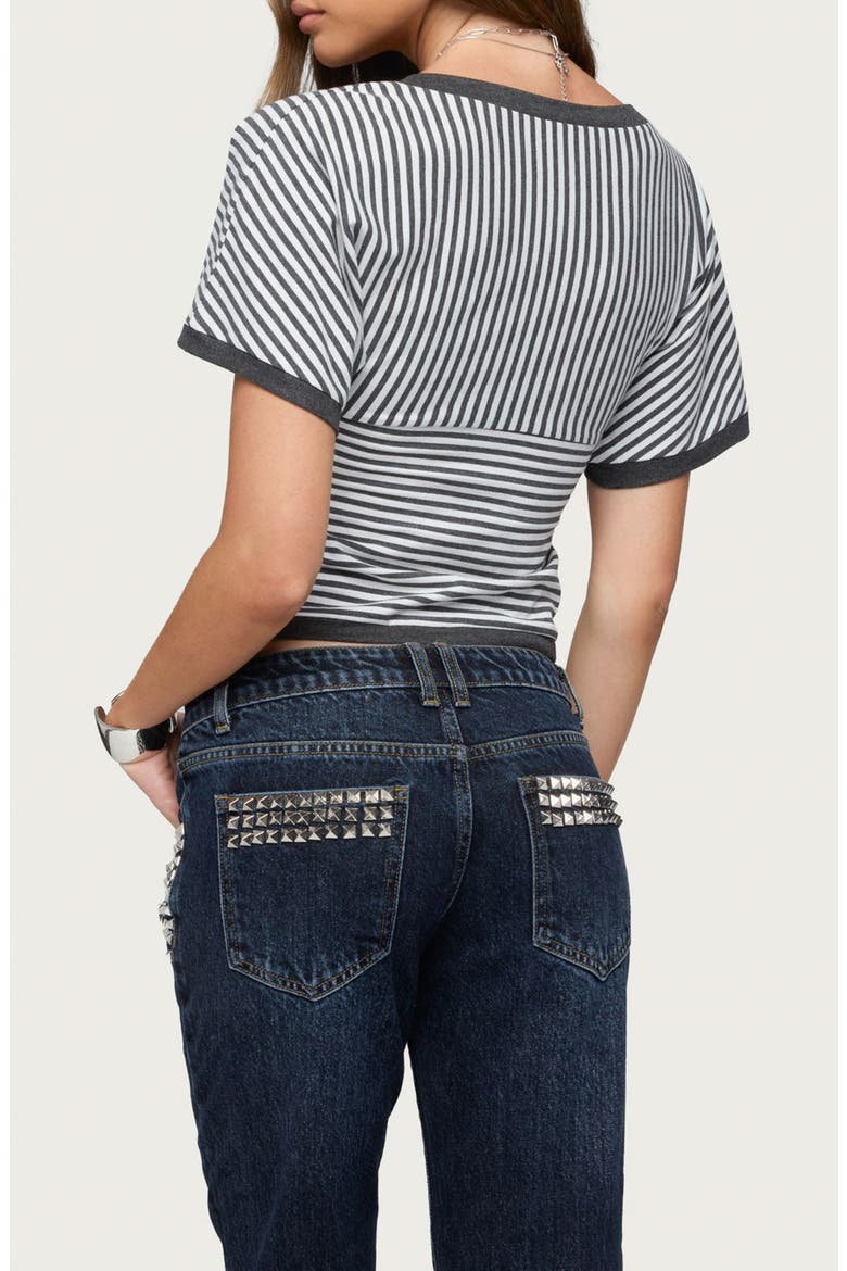 Primrosa Stripe Flutter Sleeve Crop Top, Alternate, color, DARK-GRAY-MELANGE