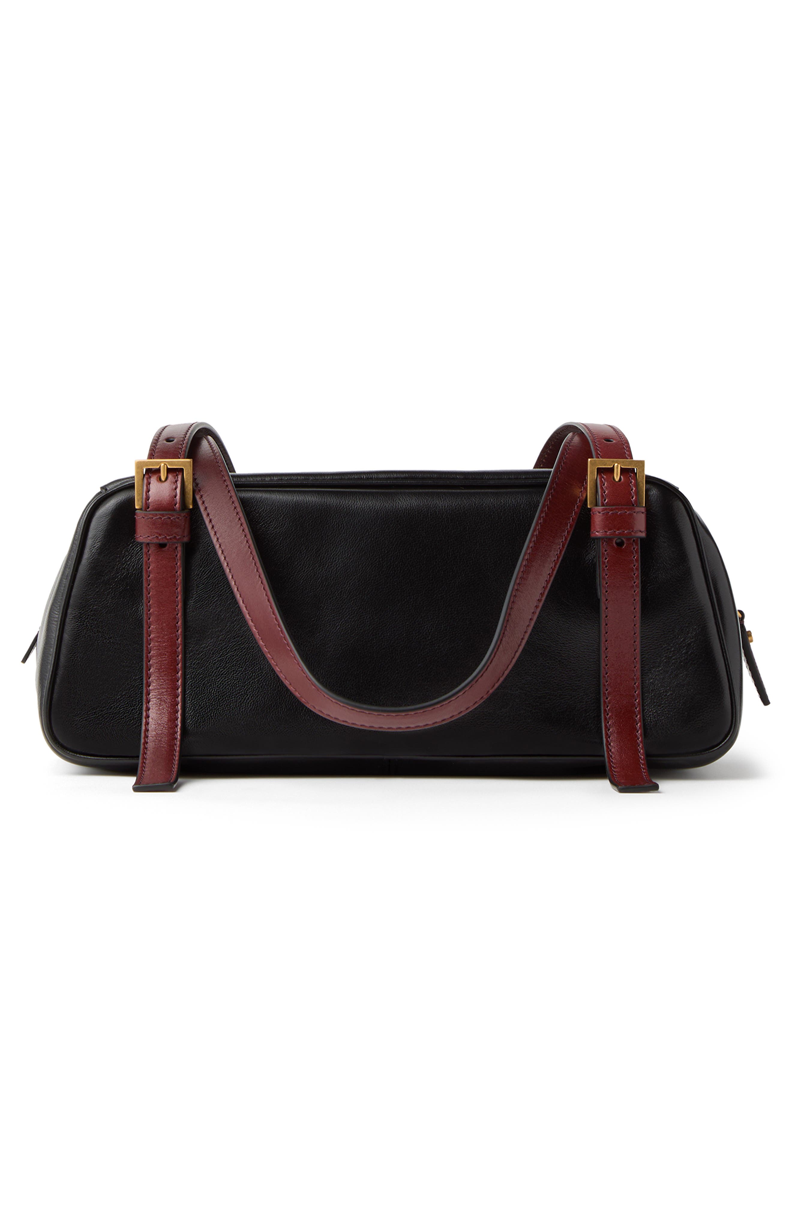Versace Small Emblème Medusa Leather Bowling Bag, Alternate, color, Black Rosewood Gold