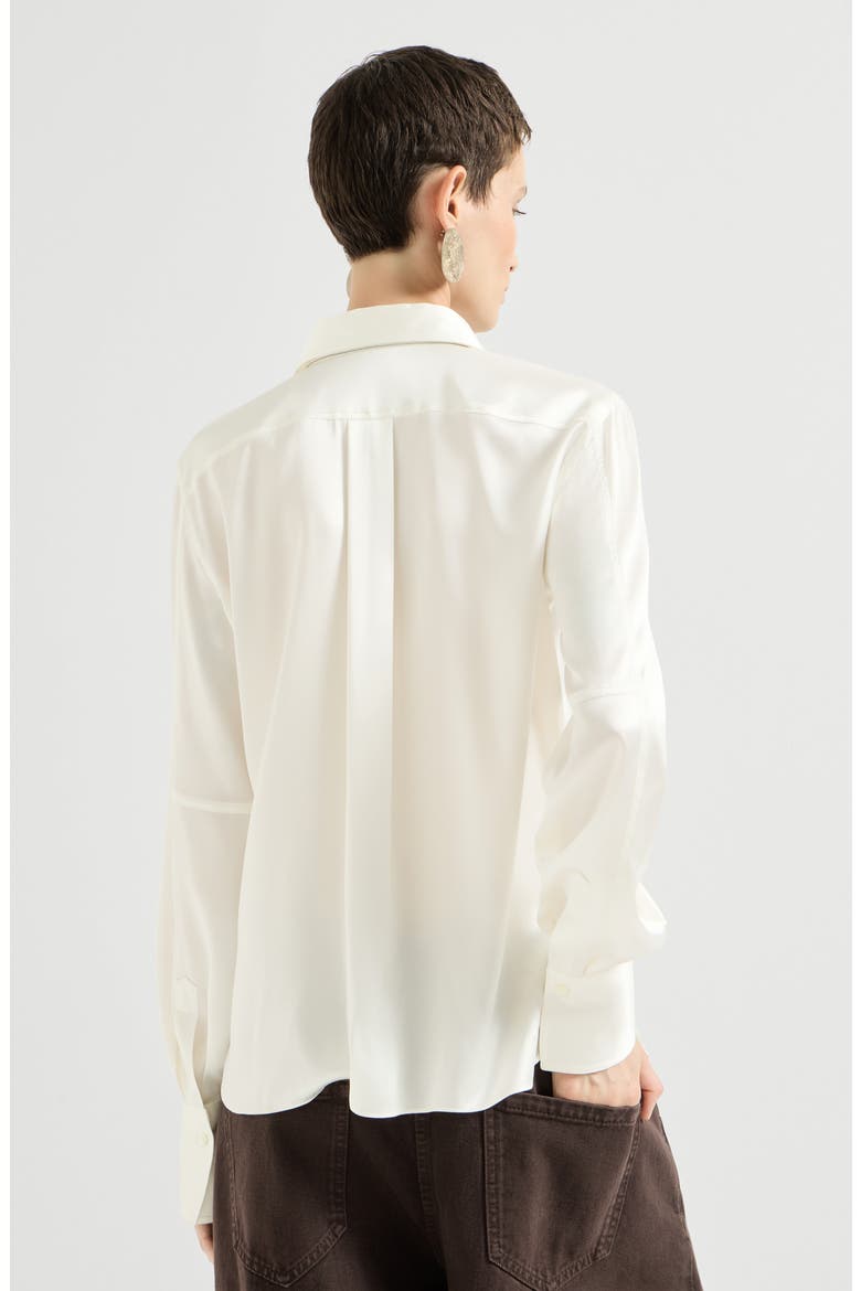 Stretch silk satin shirt with monili, Alternate, color, White