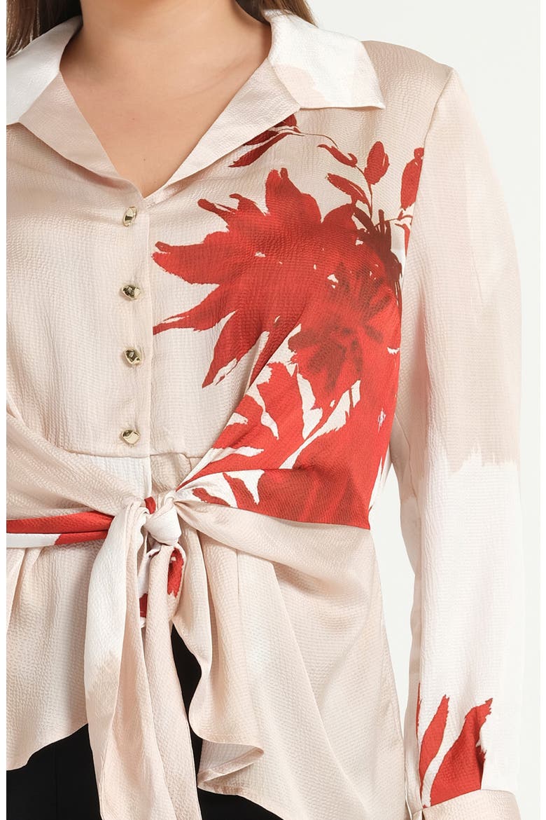 Maisie Floral Tie Front Button-Up Shirt, Alternate, color, NATURAL/ ROSA