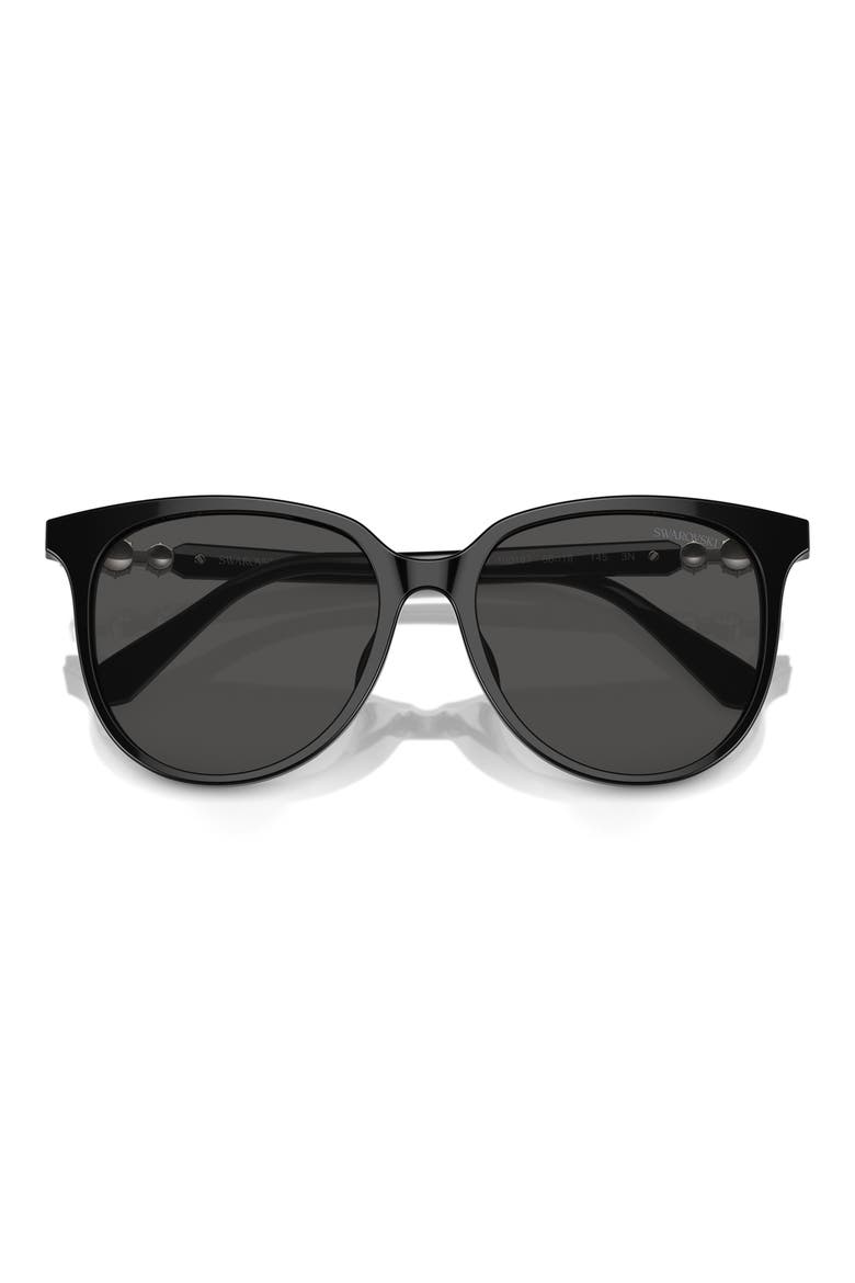 56mm Round Crystal Sunglasses, Alternate, color, BLACK