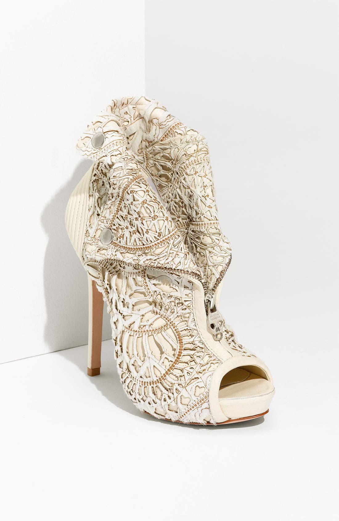 Alexander McQueen Laser Cut Bootie, Main, color, JASMINE/ IVORY