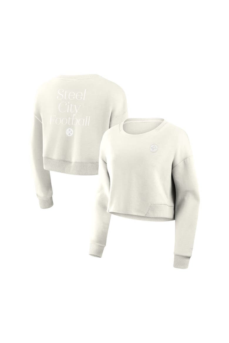 Women's Fanatics Cream Pittsburgh Steelers Studio Tri-Blend Cropped Pullover Sweatshirt, Main, color, Cream