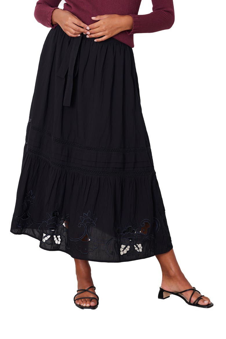 Stevie Lace Inset Embroidered Skirt, Main, color, Black