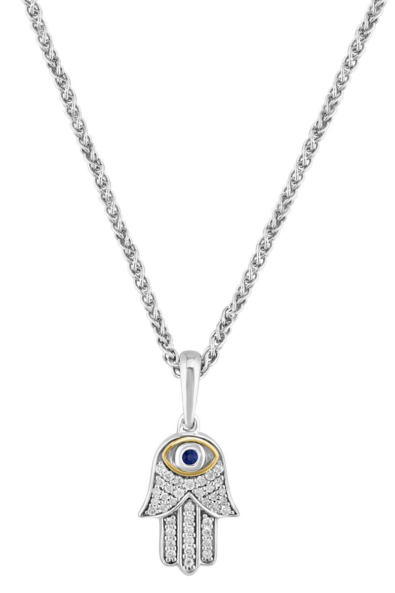 Sapphire & Diamond Hamsa Hand Pendant Necklace - 0.14ct., Main, color, SILVER