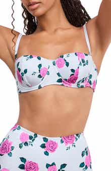 Good American Floral Satin Underwire Bikini Top