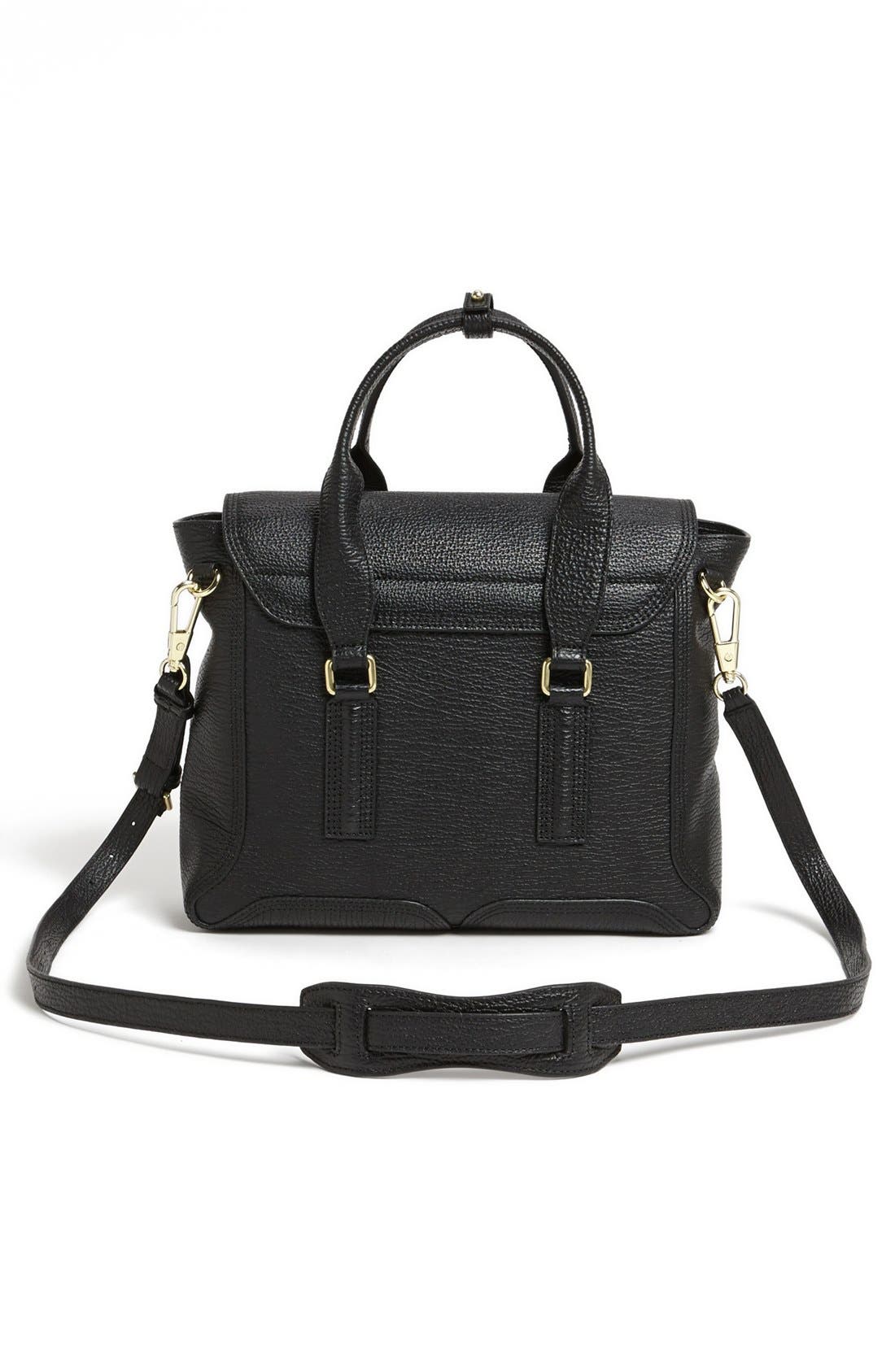 'Medium Pashli' Shark Embossed Leather Satchel, Alternate, color, BLACK/ GOLD HDWR