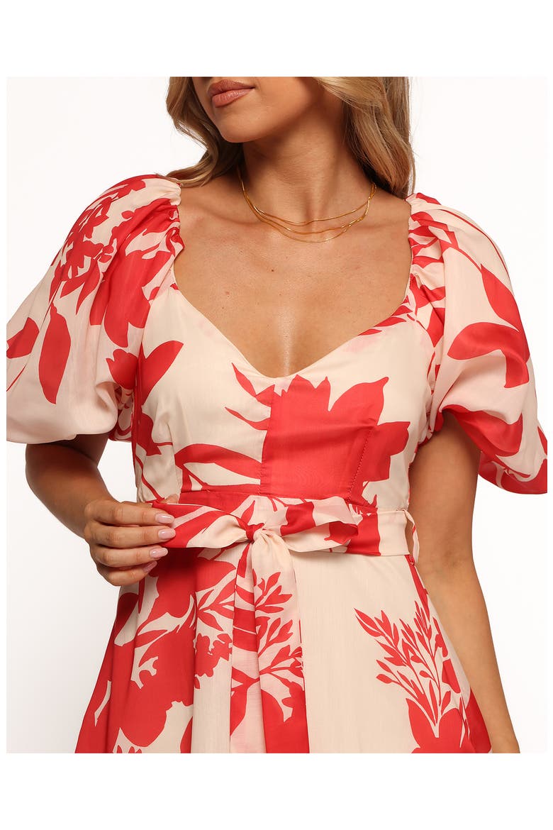 Ellery Puff Sleeve Tie Waist Dress, Alternate, color, RED FLORAL