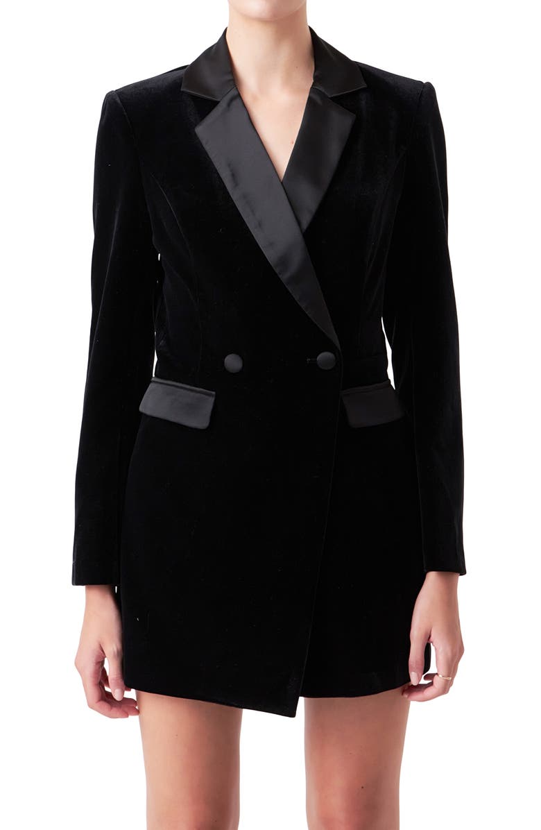 Endless Rose Long Sleeve Velvet Tuxedo Romper, Alternate, color,