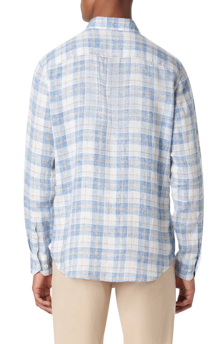 Bugatchi Julian Shaped Fit Linen Button-Up Shirt, Alternate, color, Classic Blue