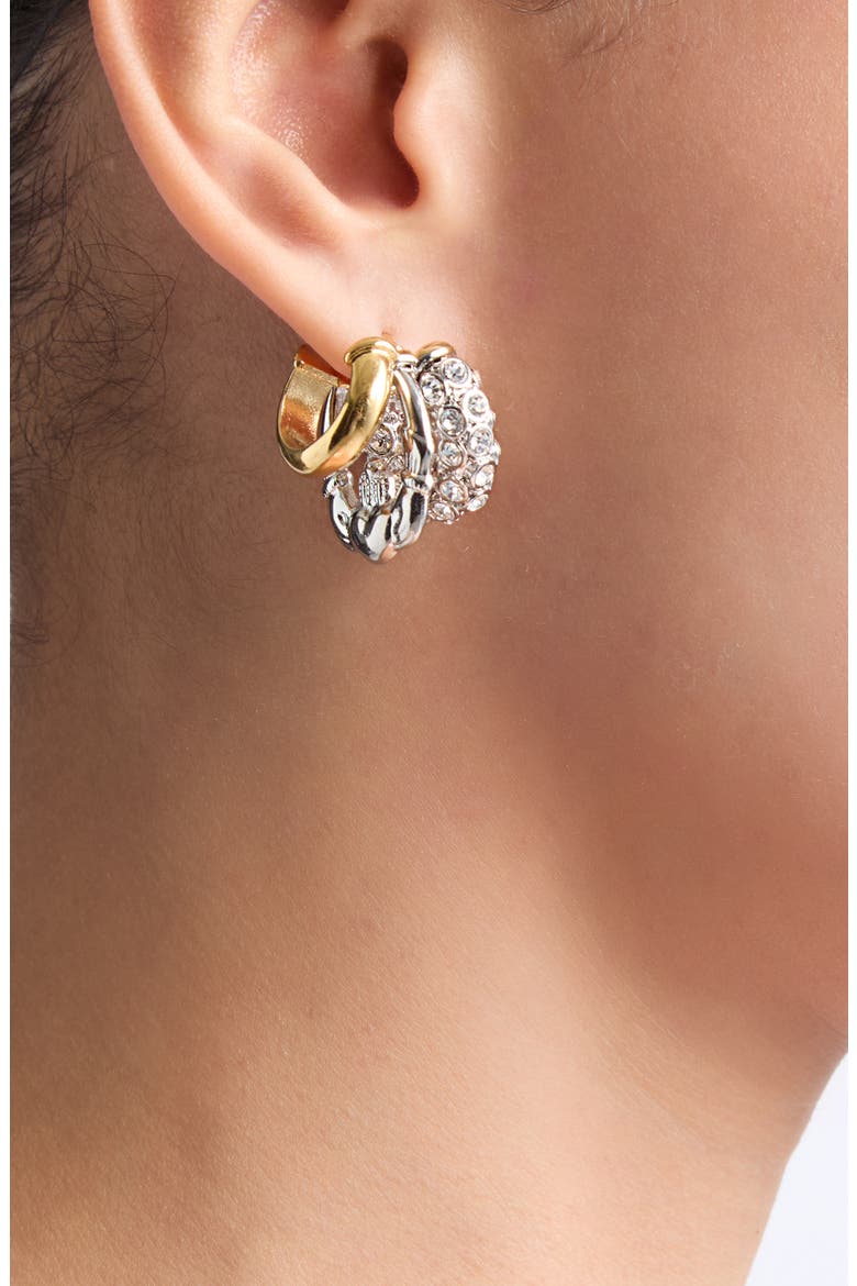 Stacked Rhinestone Hoop Earrings, Alternate, color, RHODIUM/ GOLD/ CRYSTAL