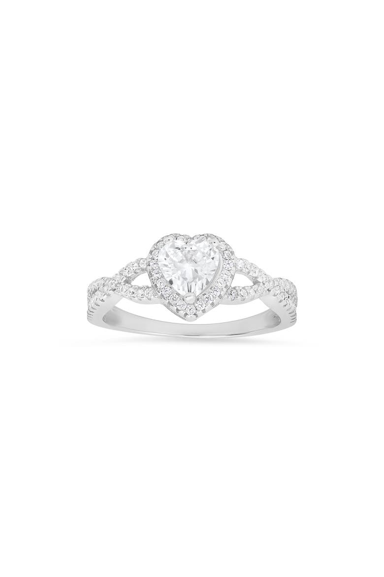 Sterling Silver Heart Halo CZ Ring - Size 8, Main, color, SILVER