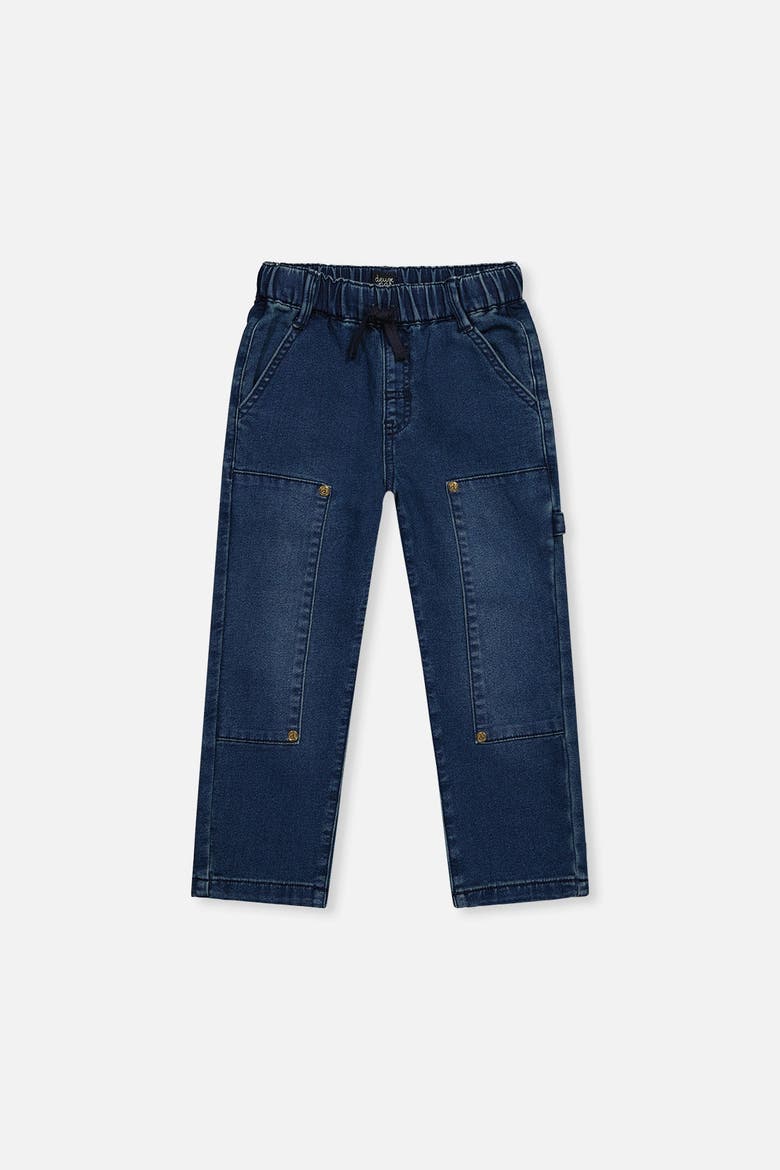 French Terry Cargo Pocket Drawstring Denim Pants, Main, color, Navy Blue Denim