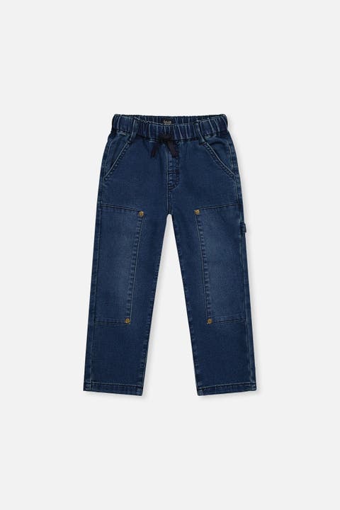 French Terry Cargo Pocket Drawstring Denim Pants