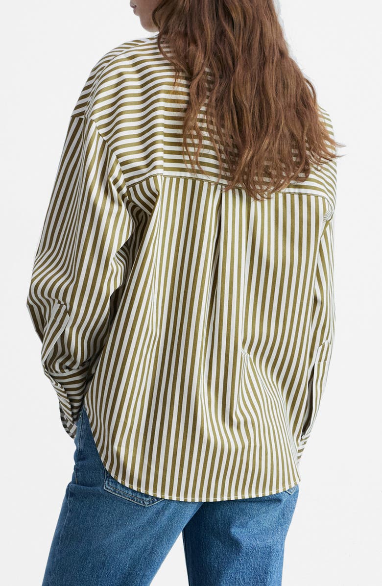 MANGO Stripe Cotton Blend Button-Up Shirt, Alternate, color, Green