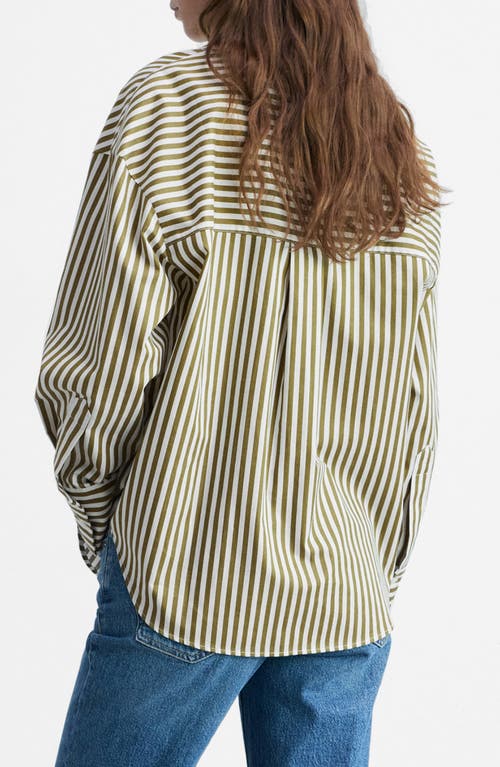 Mango Stripe Cotton Blend Button-up Shirt In Green