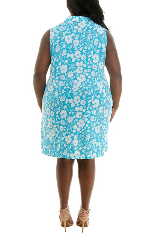 Nina Leonard Sleeveless Trapeze Dress In Rift/white