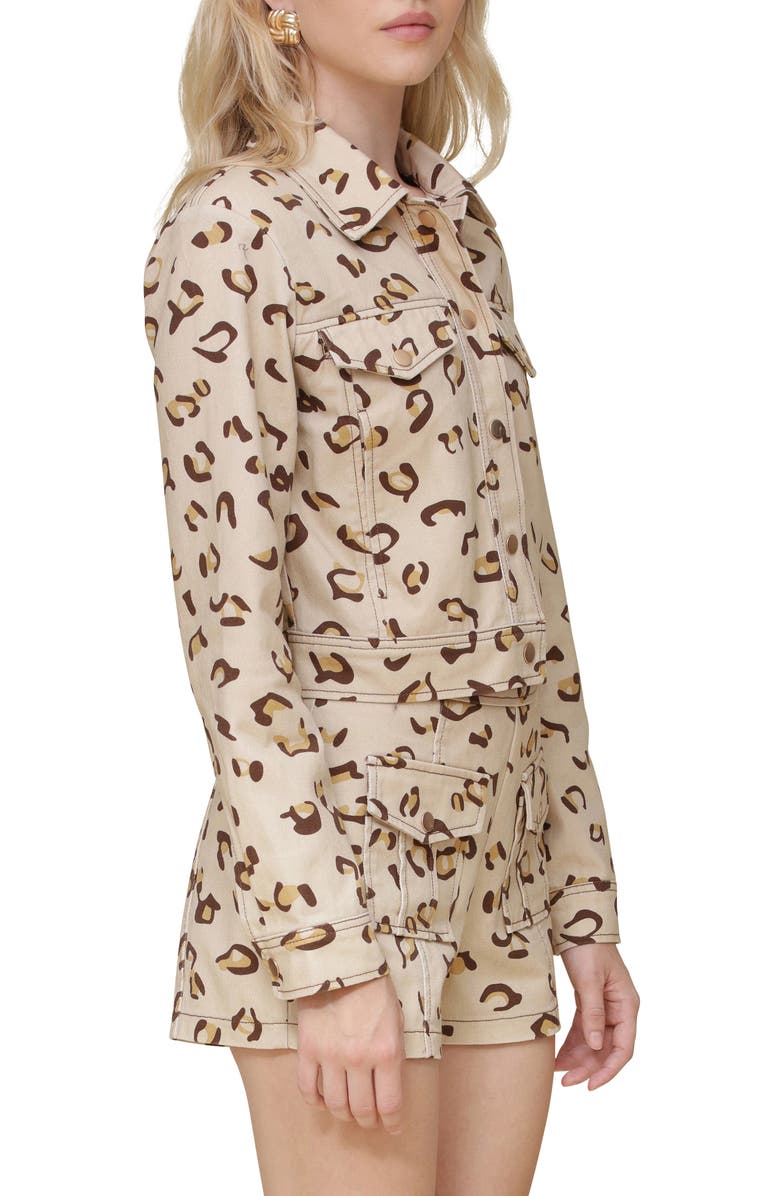 Avec Les Filles Cropped Cargo Trucker Jacket, Alternate, color, Spring Leopard