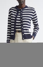 Thom Browne Stripe Scallop Edge Cotton Rib Cardigan