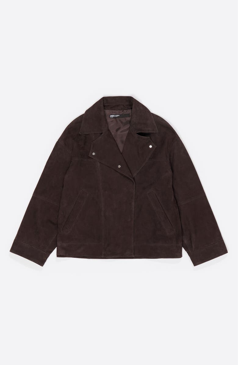 Bimba y Lola Suede Double-Breasted Jacket, Alternate, color, Dark Brown