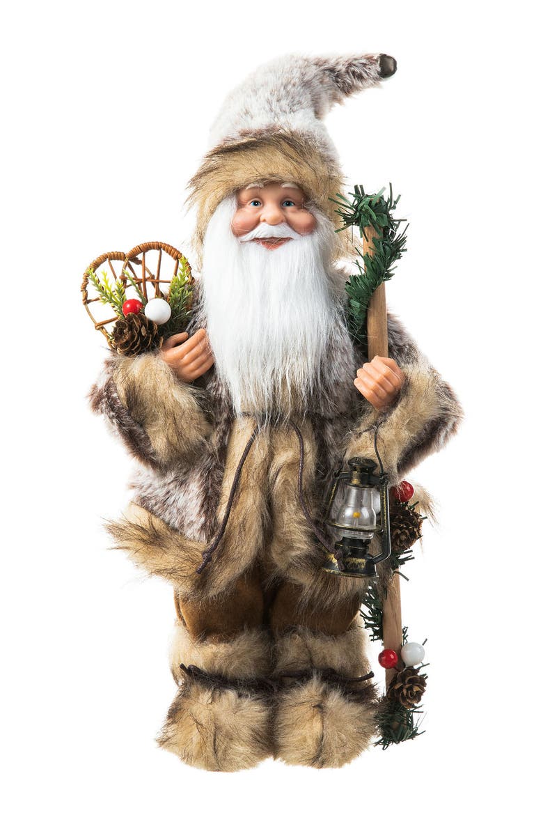 Faux Fur Christmas Woodland Santa Figurine, Alternate, color, Brown