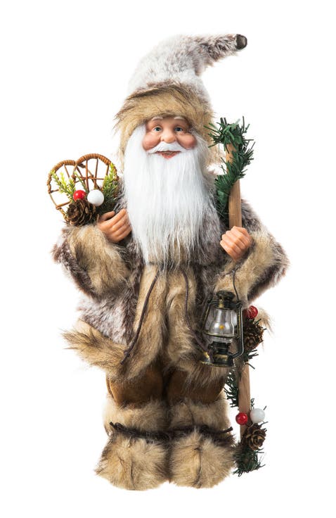 Faux Fur Christmas Woodland Santa Figurine