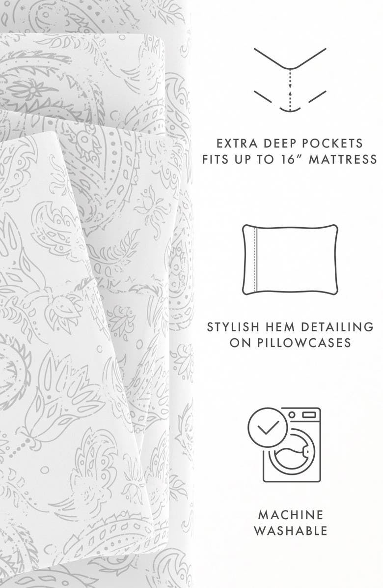 HOMESPUN HOME SPUN Premium Ultra Soft Coarse Paisley Pattern 4-Piece Bed Sheets Set, Alternate, color, Gray