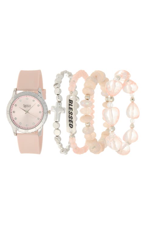 Silicone Strap Watch & Assorted Bracelets Set, 38mm