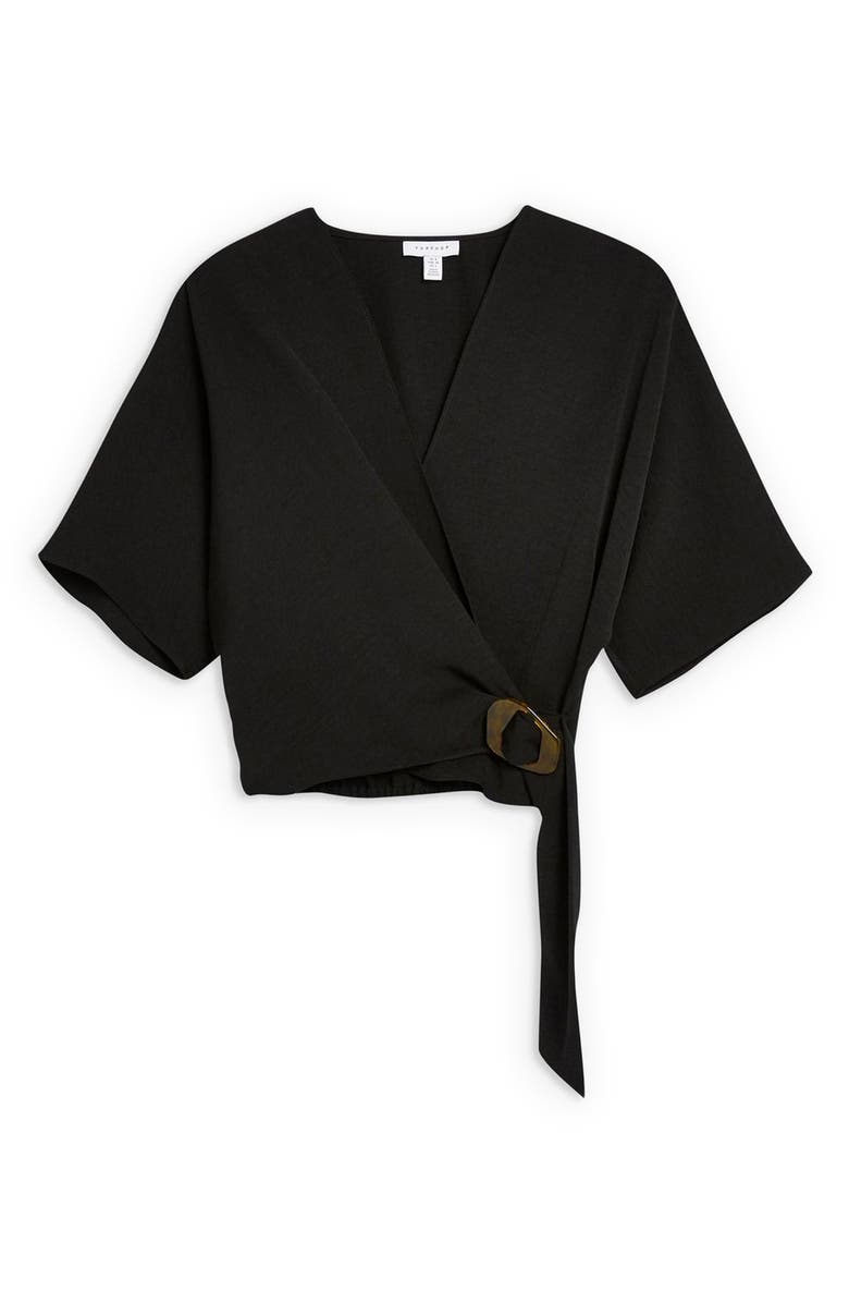 Topshop Buckle Wrap Top, Alternate, color, 