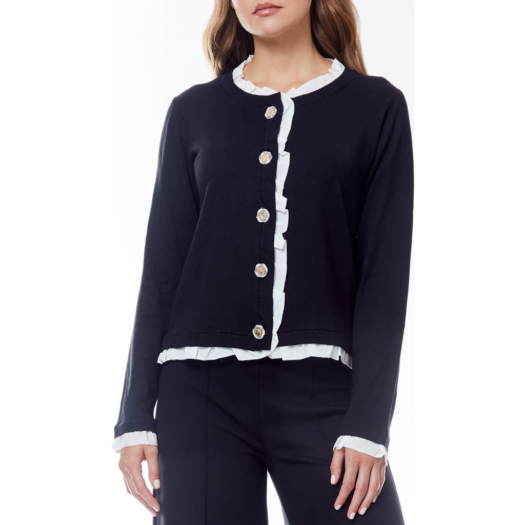 By Design Sylvia Ruffle Trim Cardigan In Black