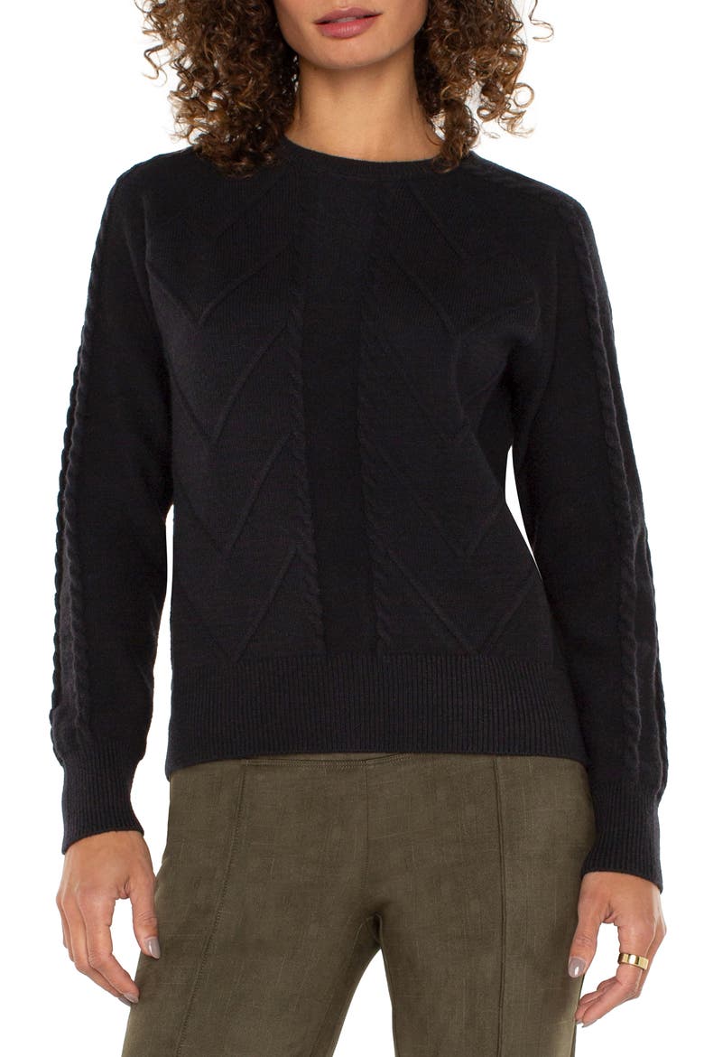 Mix Stitch Crewneck Sweater, Main, color, BLACK