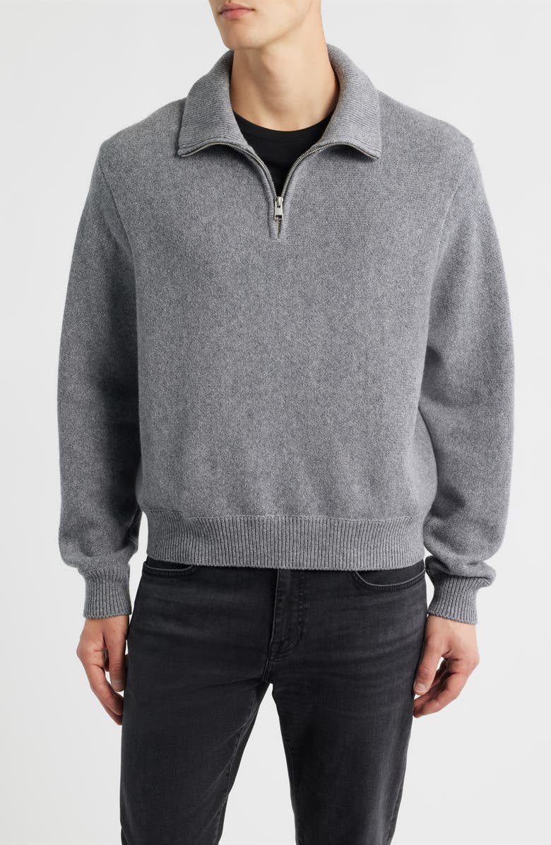 FRAME Half Zip Wool & Cotton Sweater, Main, color, Grey Melange