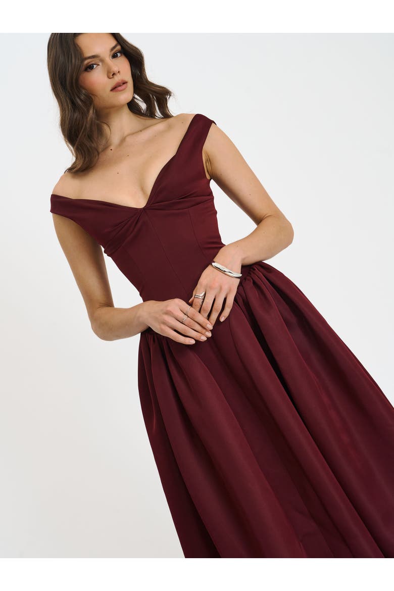 Omella Ruched Bust Sweetheart Flared Maxi Dress, Alternate, color, Burgundy