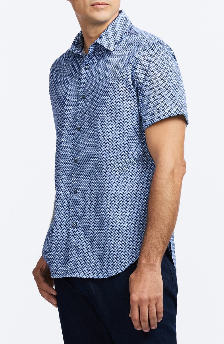 Robert Graham Grinnell Geo Pattern Short Sleeve Stretch Cotton Button-Up Shirt, Alternate, color, Blue Multi
