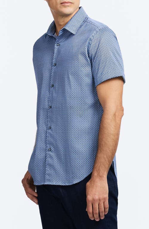 Robert Graham Grinnell Geo Pattern Short Sleeve Stretch Cotton Button-up Shirt In Blue
