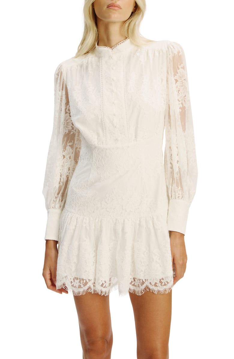 Bardot Olessia Long Sleeve Lace Minidress, Alternate, color, Ivory