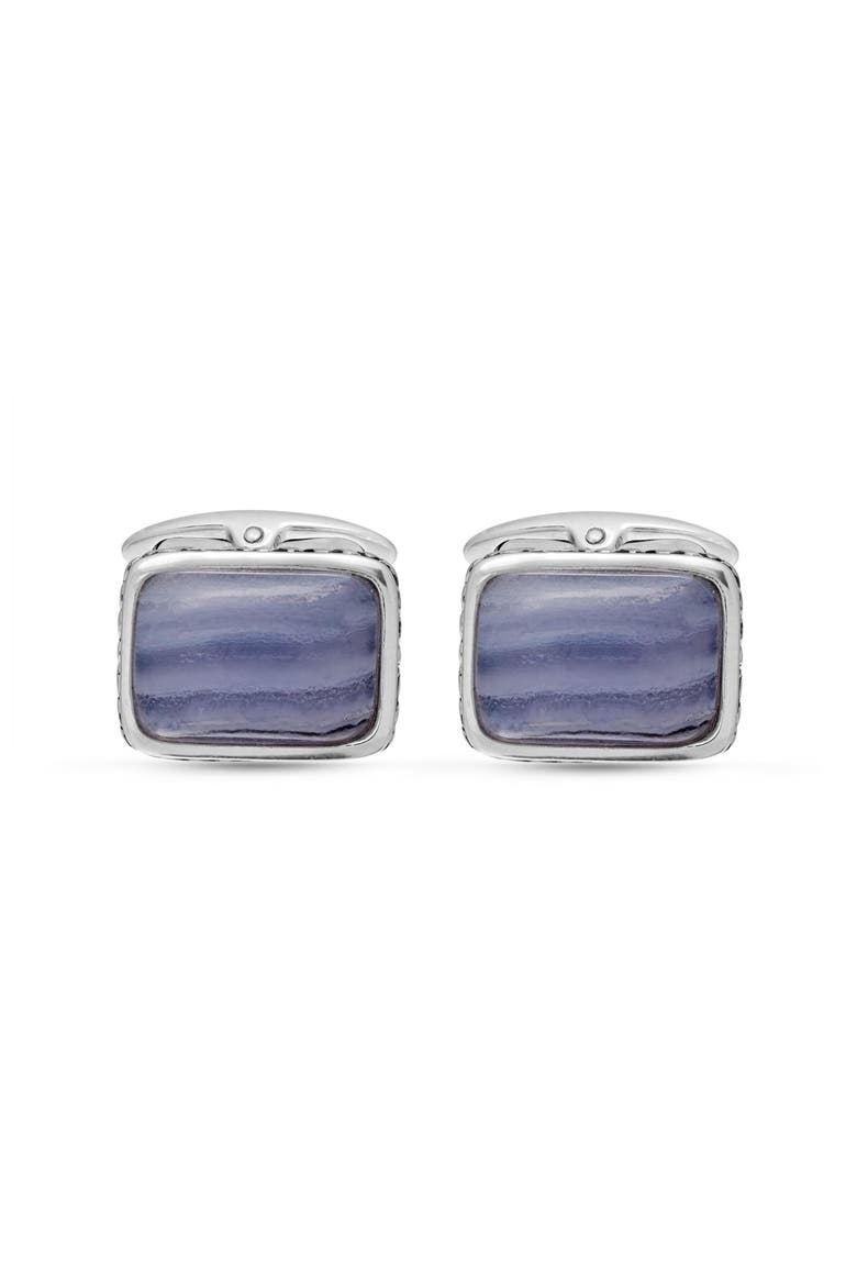 Blue Lace Agate Sterling Silver Men Cufflinks, Main, color, Silver