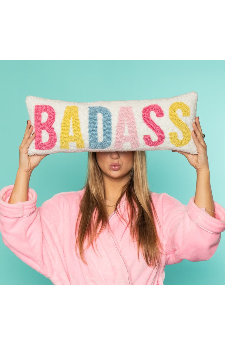 Totalee Gift Badass Large Lumbar Hook Loop Pillow Polyester White, Alternate, color, White