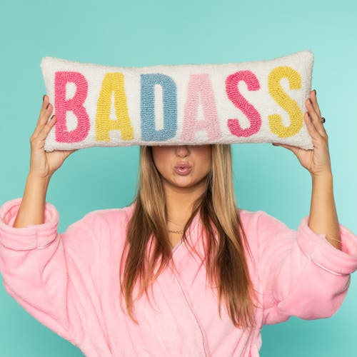 Totalee Gift Badass Large Lumbar Hook Loop Pillow Polyester White In Multi