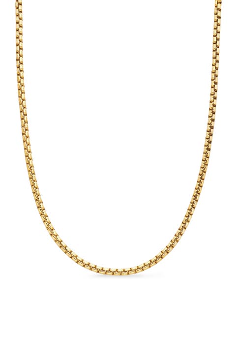 Men's 18K Yellow Gold Box Chain Necklace, 3.4mm